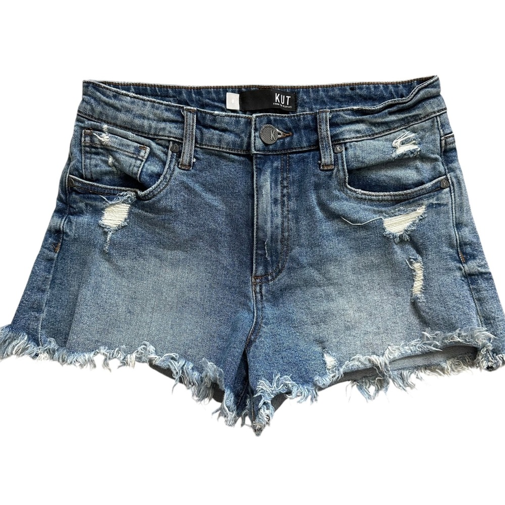 Retro KUT from the Kloth Jane High Rise Distressed Denim Shorts 0 Frayed Hem